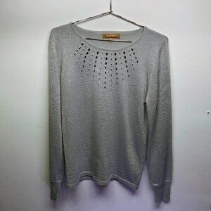 WOMEN'S ELLEN TRACEY GRAY SPARKLY SWEATER  -SIZE LARGE